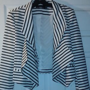 Ark & Co Black and White Striped Draped Blazer